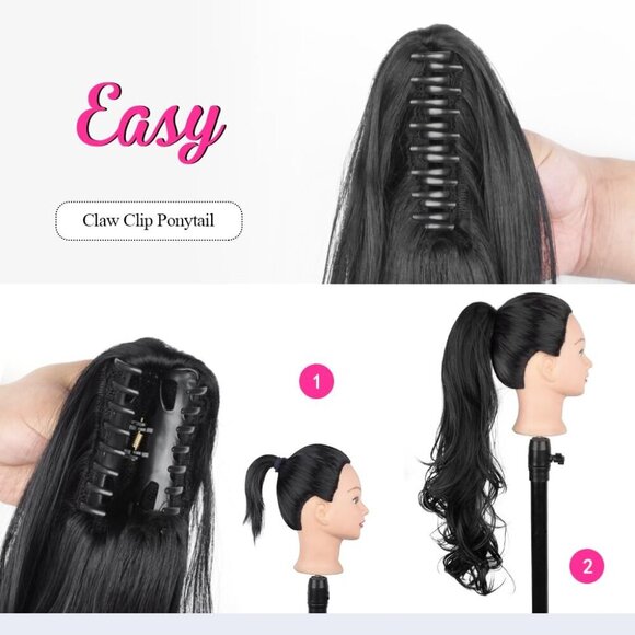 20-inch Synthetic Grey Ponytail Extensions Curly Wavy Clip-In for Women main image 5